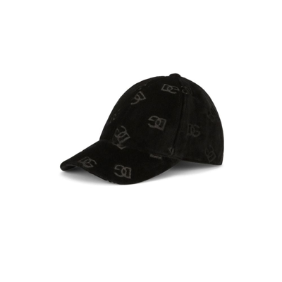 Shop Dolce & Gabbana Black Logo Print Velvet Baseball Cap
