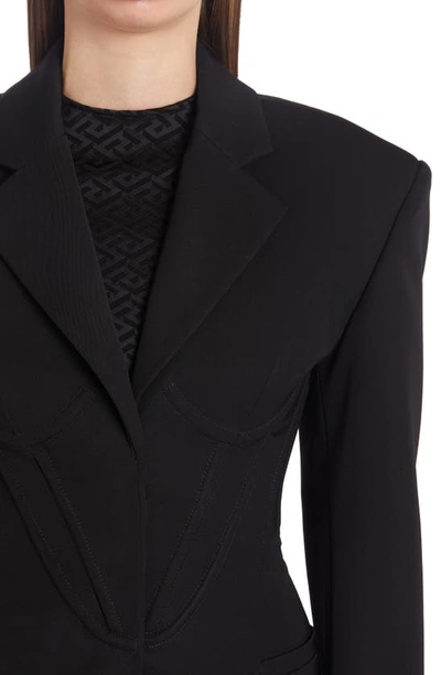 Shop Versace Corset Detail Virgin Wool Gabardine Blazer In Nero