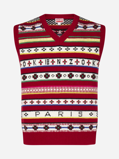 Shop Kenzo Striped Wool And Cotton Sweater In Red,multicolor