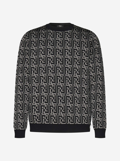 Shop Fendi Ff Wool-blend Sweater In Black,grey