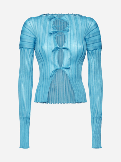 Shop A. Roege Hove Katrine Rib-knit Cardigan In Turquoise