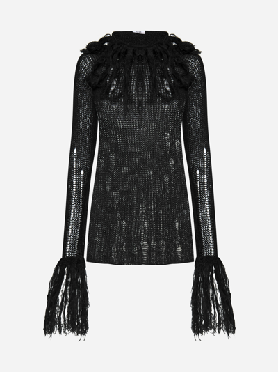 Shop Gcds Broken Knit Mini Dress In Black