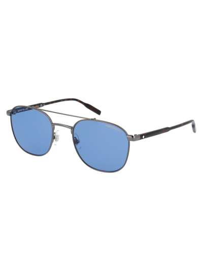 Shop Montblanc Sunglasses In 002 Ruthenium Havana Blue