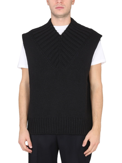 Jil Sander Knitted V-neck Vest Top In Black | ModeSens