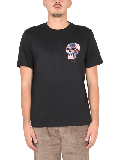 Shop Ps By Paul Smith Tie Dye Skull Print T-shirt In Nero