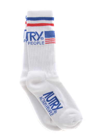 Shop Autry Socks  In Stretch Cotton In Bianco