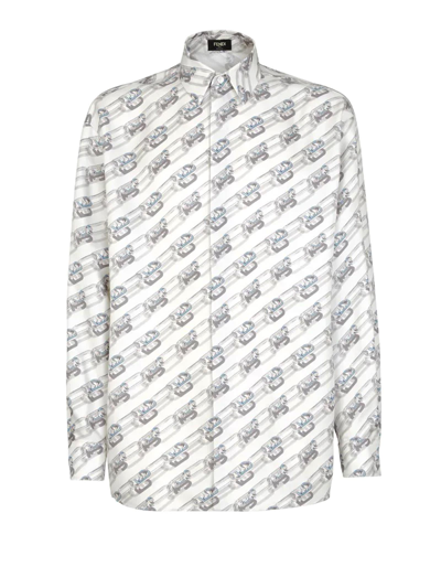 Shop Fendi Silk Shirt With Chain Motif In Gesso