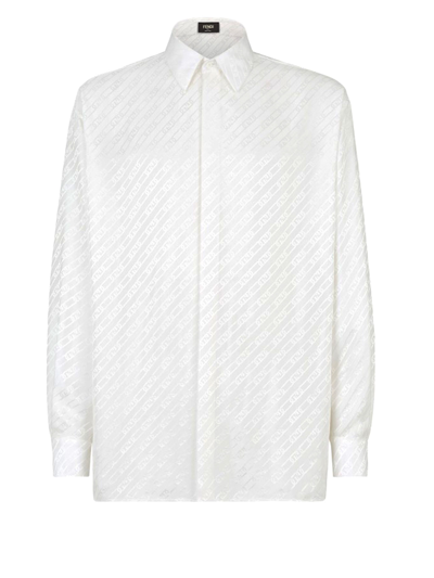 Shop Fendi Cotton Shirt With All-over Jacquard Motif In White