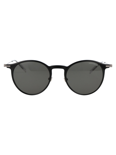 Shop Montblanc Mb0097s Sunglasses In 005 Black Ruthenium Grey