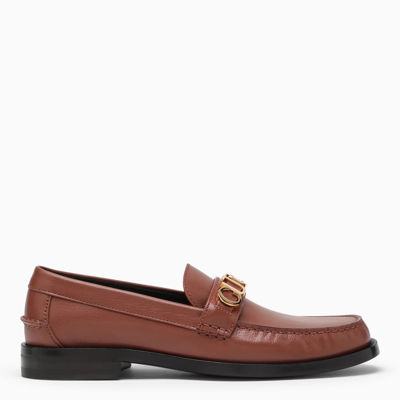 Shop Gucci Loafers With Gold Logo In Brown