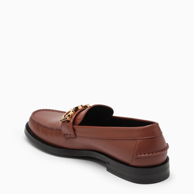 Shop Gucci Loafers With Gold Logo In Brown