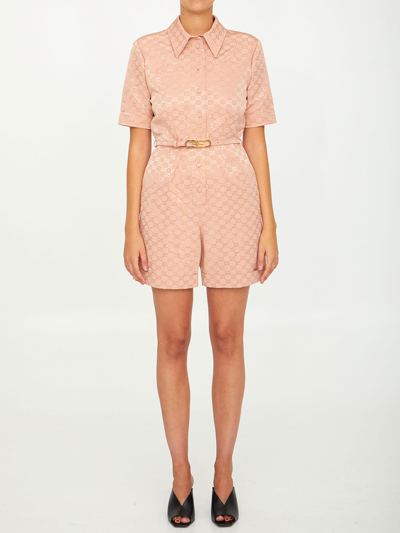 Shop Gucci Gg Belted Playsuit In Pink