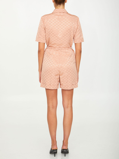 Shop Gucci Gg Belted Playsuit In Pink