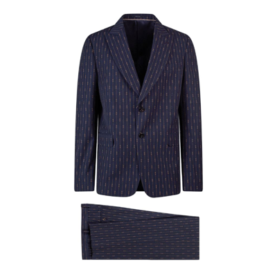 Shop Gucci Horsebit Formal Suit In Blu/beige