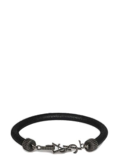Shop Saint Laurent Logo Embellished Charm Bracelet In Nero