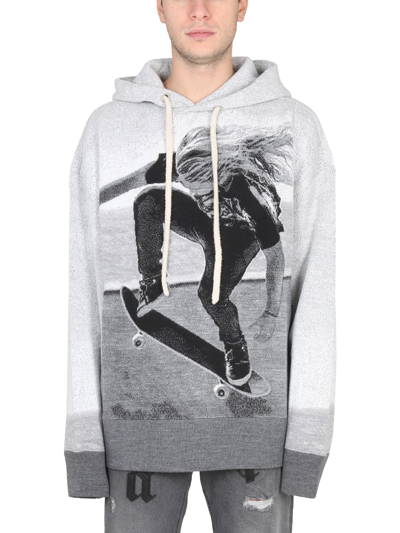 Shop Palm Angels Hooded Shirt In Grigio