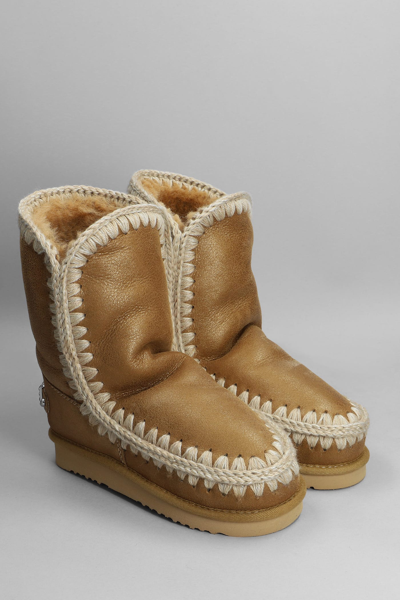 Shop Mou Eskimo 24 Low Heels Ankle Boots In Beige Suede