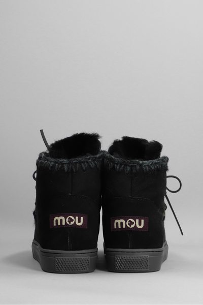 Shop Mou Snaker Lace-up Low Heels Ankle Boots In Black Suede