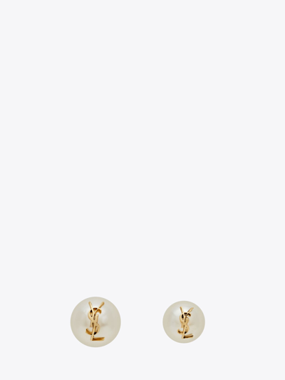 Shop Saint Laurent Ysl Pearl Earrings In Gold