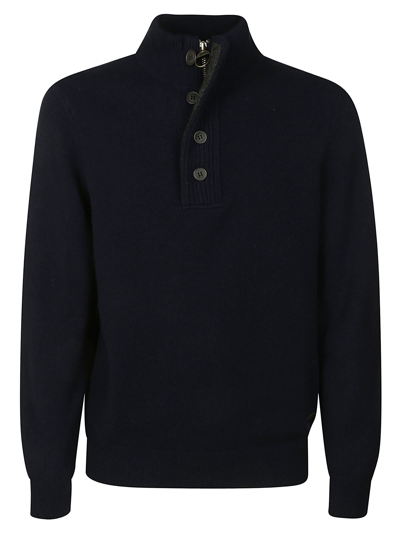 Barbour Patch Wool Quarter Zip Pullover In Navy
