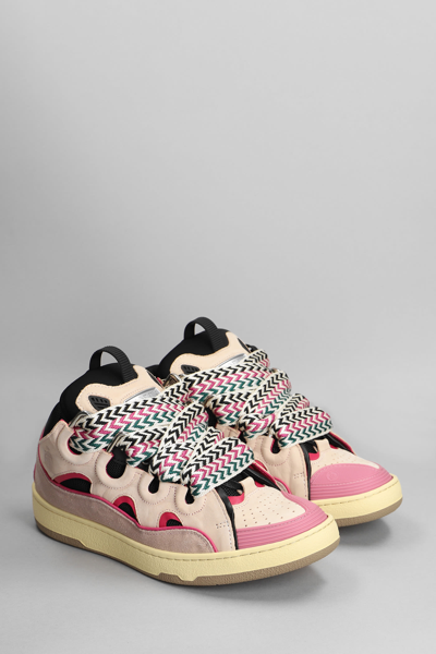 LANVIN CURB SNEAKERS IN ROSE-PINK SUEDE AND LEATHER 