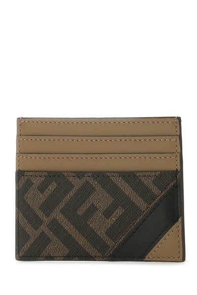 Shop Fendi Printed Fabric Diagonal Card Holder In Tab.mt+sand+nero