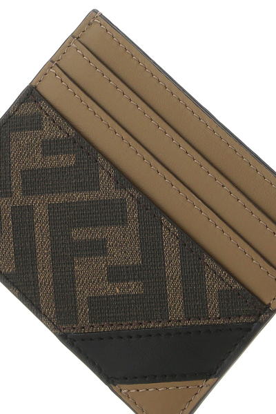 Shop Fendi Printed Fabric Diagonal Card Holder In Tab.mt+sand+nero