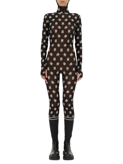 Dolce & Gabbana Marquisette Jumpsuit With Hood And Logo Print In Nero