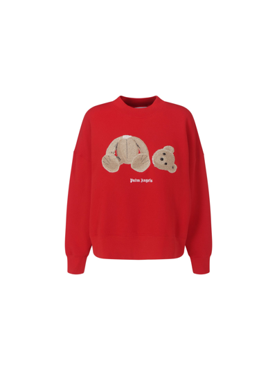 Shop Palm Angels Leopard Bear Sweatshirt In Red/brown