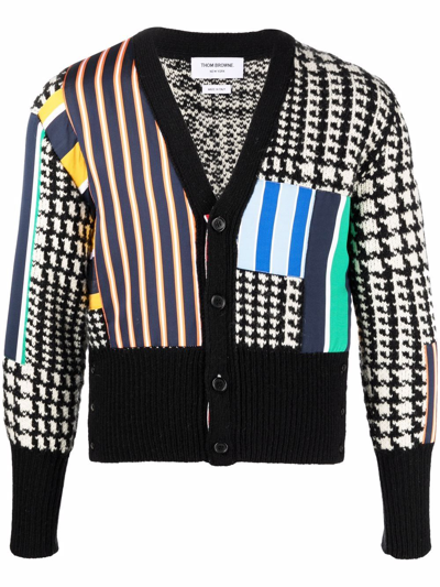 Shop Thom Browne Patchwork V-neck Cardigan In Black