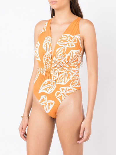 Clube Bossa Clavert Leaf-print Swimsuit In Orange