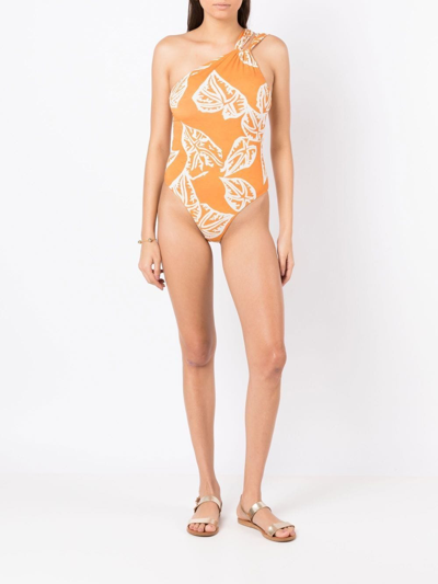 Clube Bossa Asymmetric Graphic-print Swimsuit In Orange