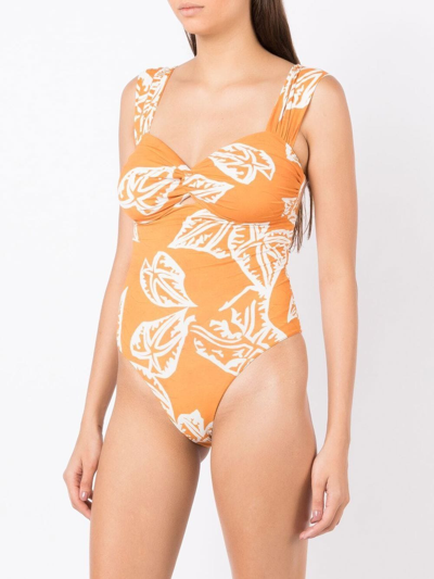 Shop Clube Bossa Margareta Leaf-print Swimsuit In Orange