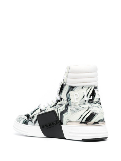 Shop Philipp Plein Marble Hi-top Sneakers In White
