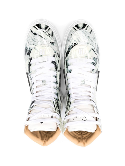 Shop Philipp Plein Marble Hi-top Sneakers In White