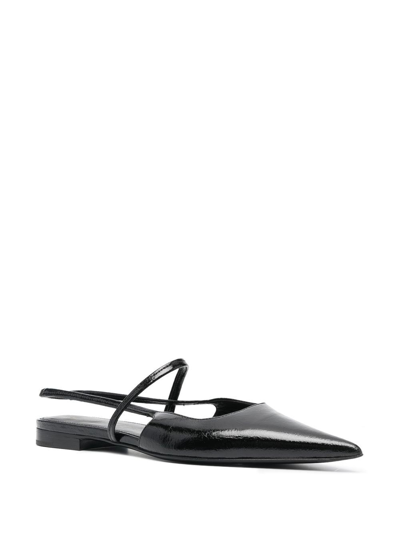 Totême Crinkled Patent-leather Slingback Point-toe Flats In Black