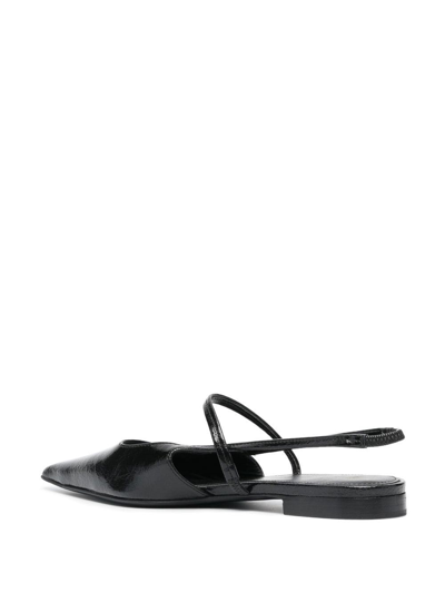 Totême Crinkled Patent-leather Slingback Point-toe Flats In Black
