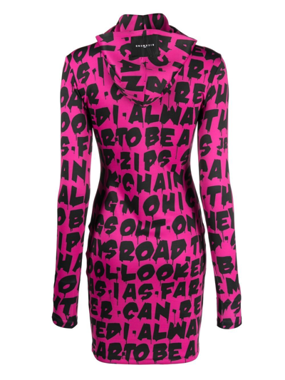 Shop John Richmond Graffiti-print Hooded Dress In Pink