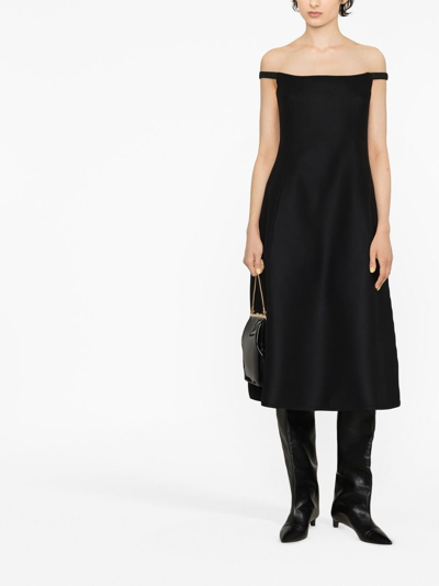 Shop Khaite Off-shoulder A-line Midi Dress In Black