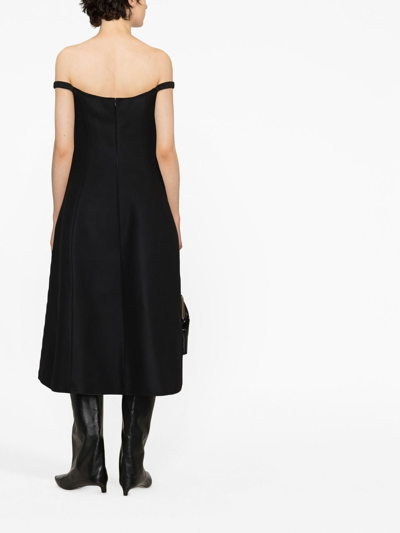 Shop Khaite Off-shoulder A-line Midi Dress In Black