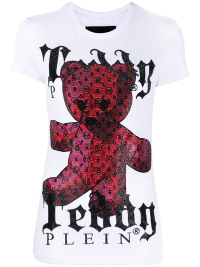 Shop Philipp Plein Monogram Teddy-print T-shirt In White