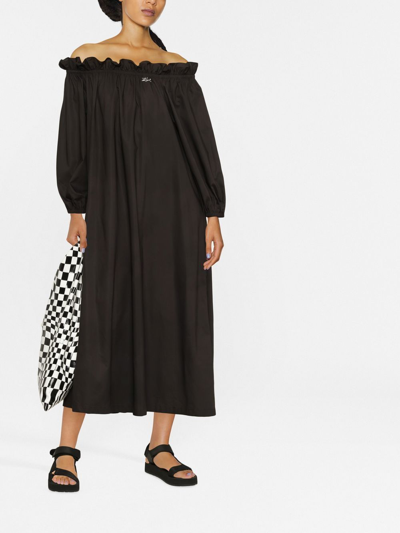 Shop Karl Lagerfeld Off-shoulder Maxi Dress In Black