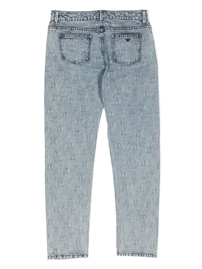 Shop Emporio Armani Monogram Straight-leg Jeans In Blue