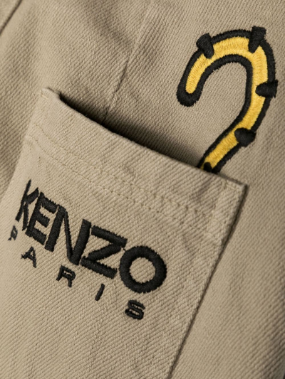 Shop Kenzo Tiger-motif Straight-leg Trousers In Neutrals