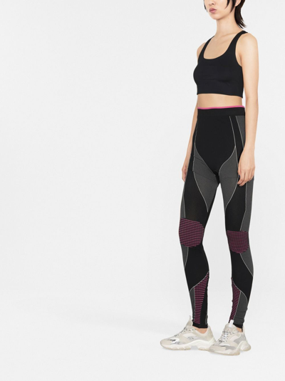 Balmain Moto Paneled Seamless Jersey Leggings In Black