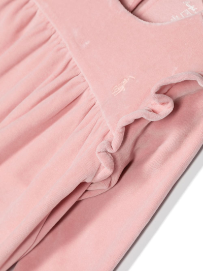 Shop Ralph Lauren Ruffle-trim Velvet Romper In Pink