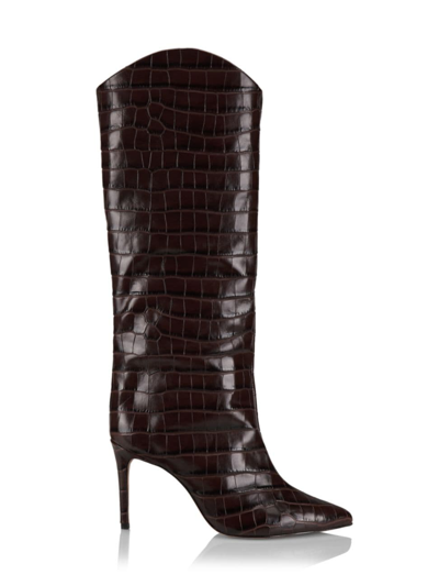 Shop Schutz Women's Maryana Croc-embossed Leather Knee-high Boots In Black