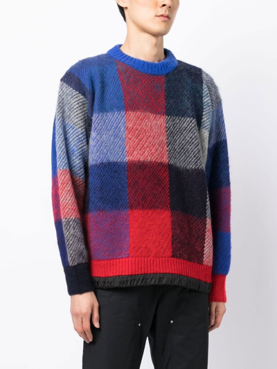 Shop Sacai Check-pattern Knit Jumper In Red