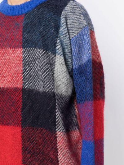 Shop Sacai Check-pattern Knit Jumper In Red