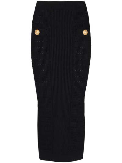 Shop Balmain Ribbed-knit Pencil Skirt In Black